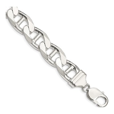 Sterling Silver 13.5mm Curb Flat Anchor Chain Bracelet