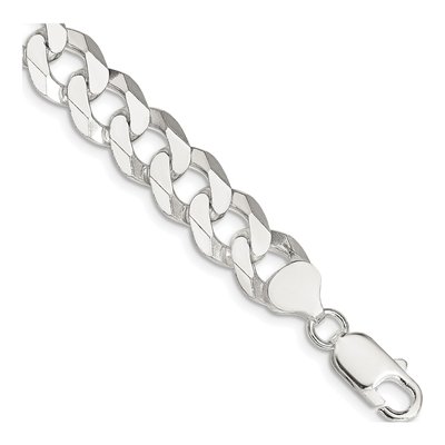 Sterling Silver 10.6mm Beveled Curb Chain Bracelet