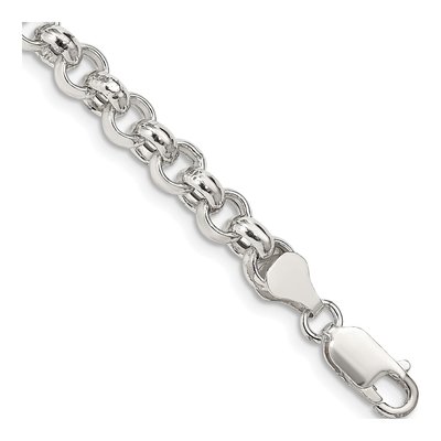 Sterling Silver 6.5mm Semi-Solid Rolo Chain Bracelet