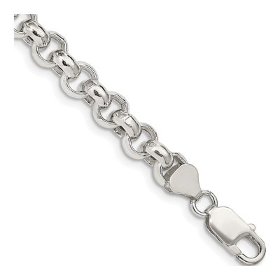 Sterling Silver 7.75mm Semi-Solid Rolo Chain Bracelet