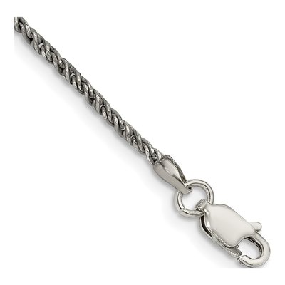 Sterling Silver 1.7mm Twisted Ruthenium Tight Wheat Chain Bracelet