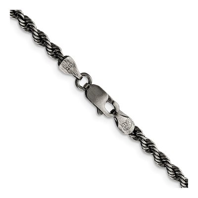 Sterling Silver 3.4mm Ruthenium Rope Chain – view 3