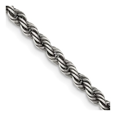 Sterling Silver 3.4mm Ruthenium Rope Chain