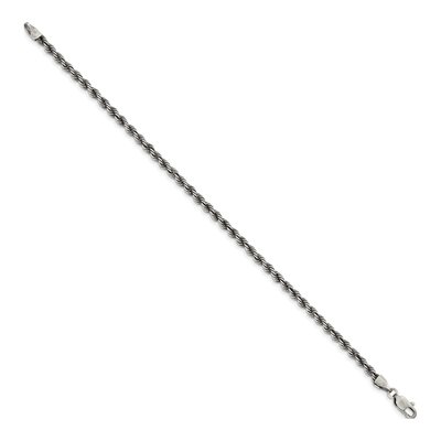 Sterling Silver 3.4mm Ruthenium Rope Chain Bracelet – view 2