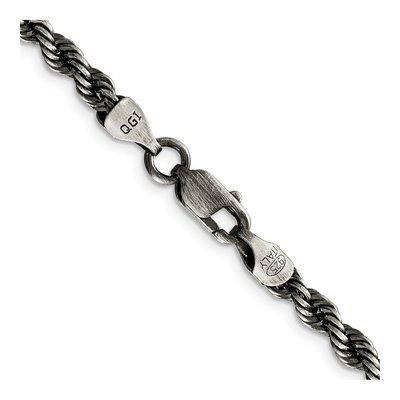 Sterling Silver 4.5mm Ruthenium Rope Chain – view 3
