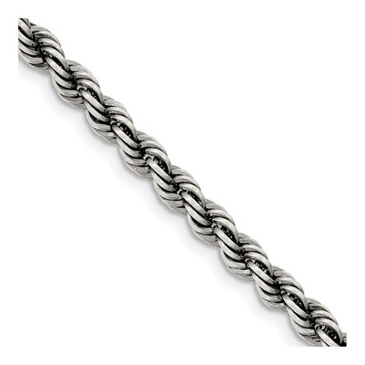 Sterling Silver 4.5mm Ruthenium Rope Chain