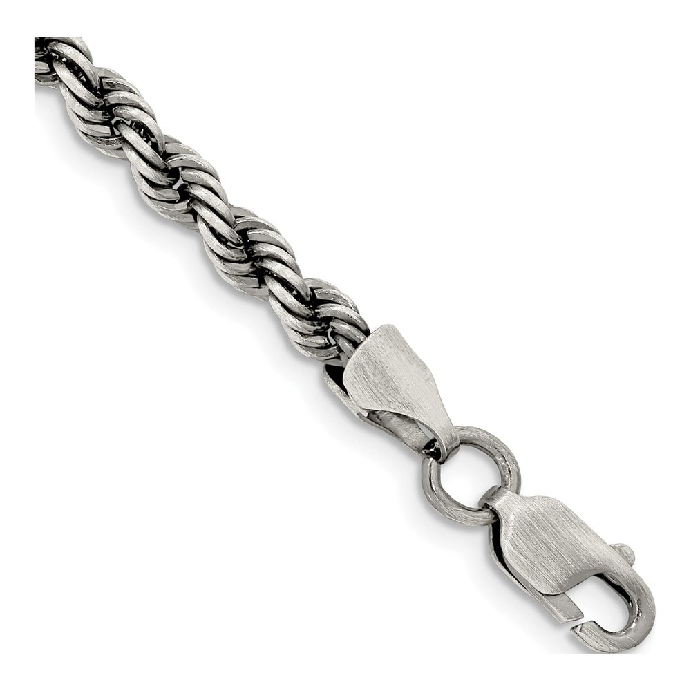 Sterling Silver Ruthenium-Plated Rope Bracelet, 8"