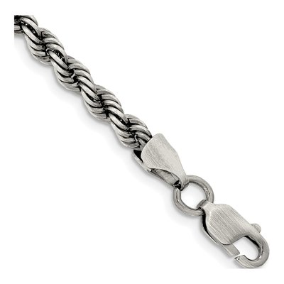 Sterling Silver 4.5mm Ruthenium-Plated Rope Chain Bracelet