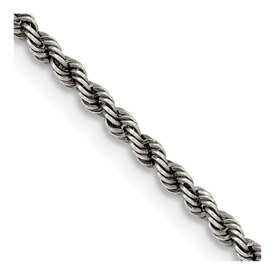 Sterling Silver 2.3mm Ruthenium Rope Chain