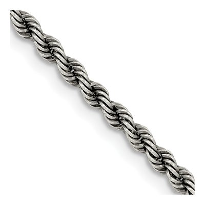 Sterling Silver 2.9mm Ruthenium Rope Chain