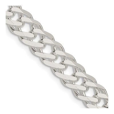 Sterling Silver 7.75mm Diamond-Cut Flat Double Curb Chain