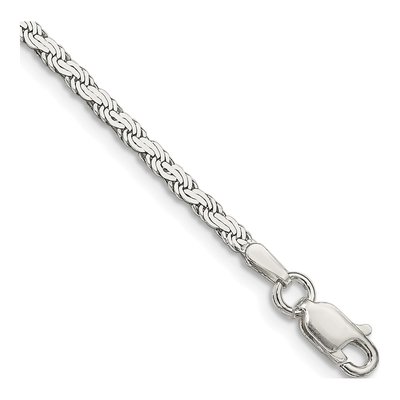 Sterling Silver 2.25mm Flat Rope Chain Bracelet