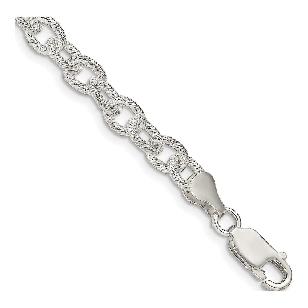 Sterling Silver Patterned Rolo Chain Bracelet