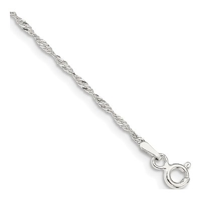 Sterling Silver 1.4mm Twisted Singapore Chain Anklet