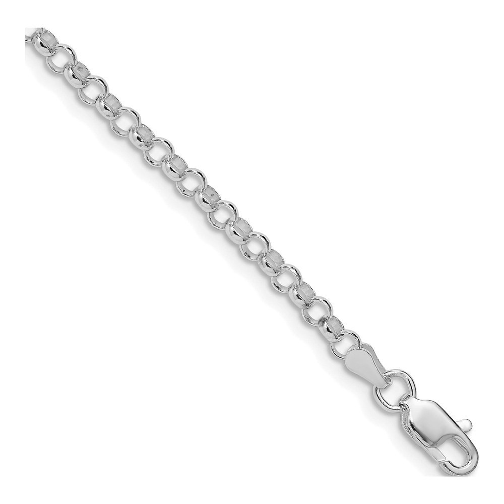 7 Inch Sterling Silver Rhodium-Plated 3.5mm Rolo Chain Bracelet with Lobster Clasp