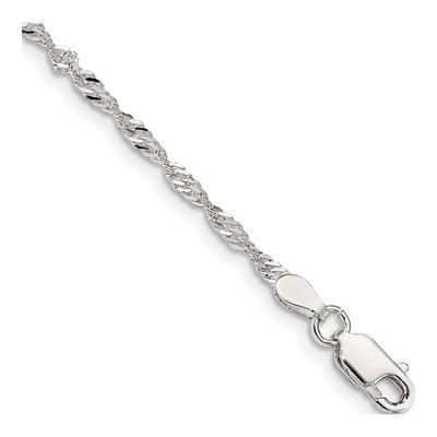 Sterling Silver 2mm Twisted Singapore Chain Anklet