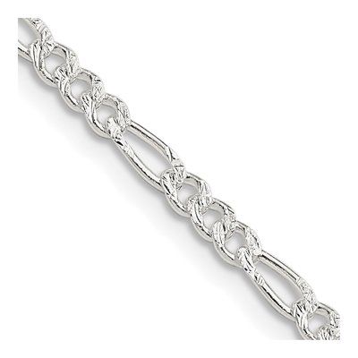Sterling Silver 3mm Pave Flat Figaro Chain