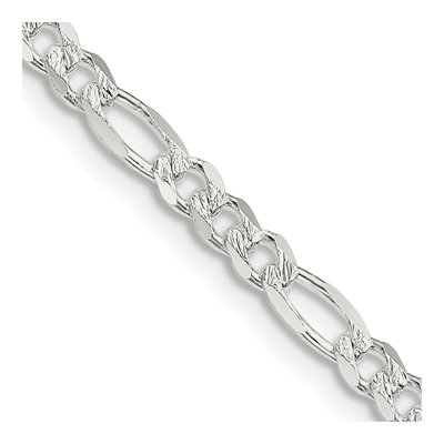 Sterling Silver 4mm Pave Flat Figaro Chain