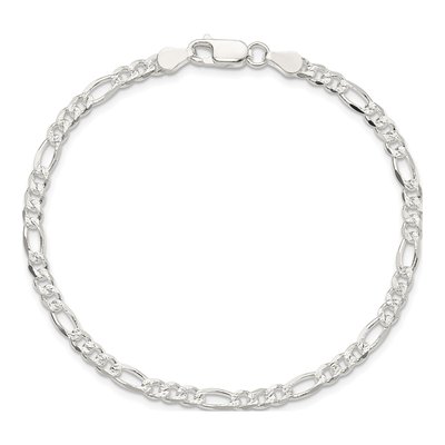 Sterling Silver 4mm Pave Flat Figaro Chain Bracelet – view 3