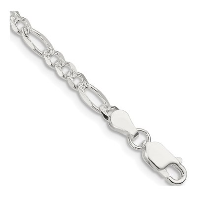 Sterling Silver 4mm Pave Flat Figaro Chain Bracelet
