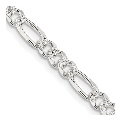 Sterling Silver 4.75mm Pave Flat Figaro Chain