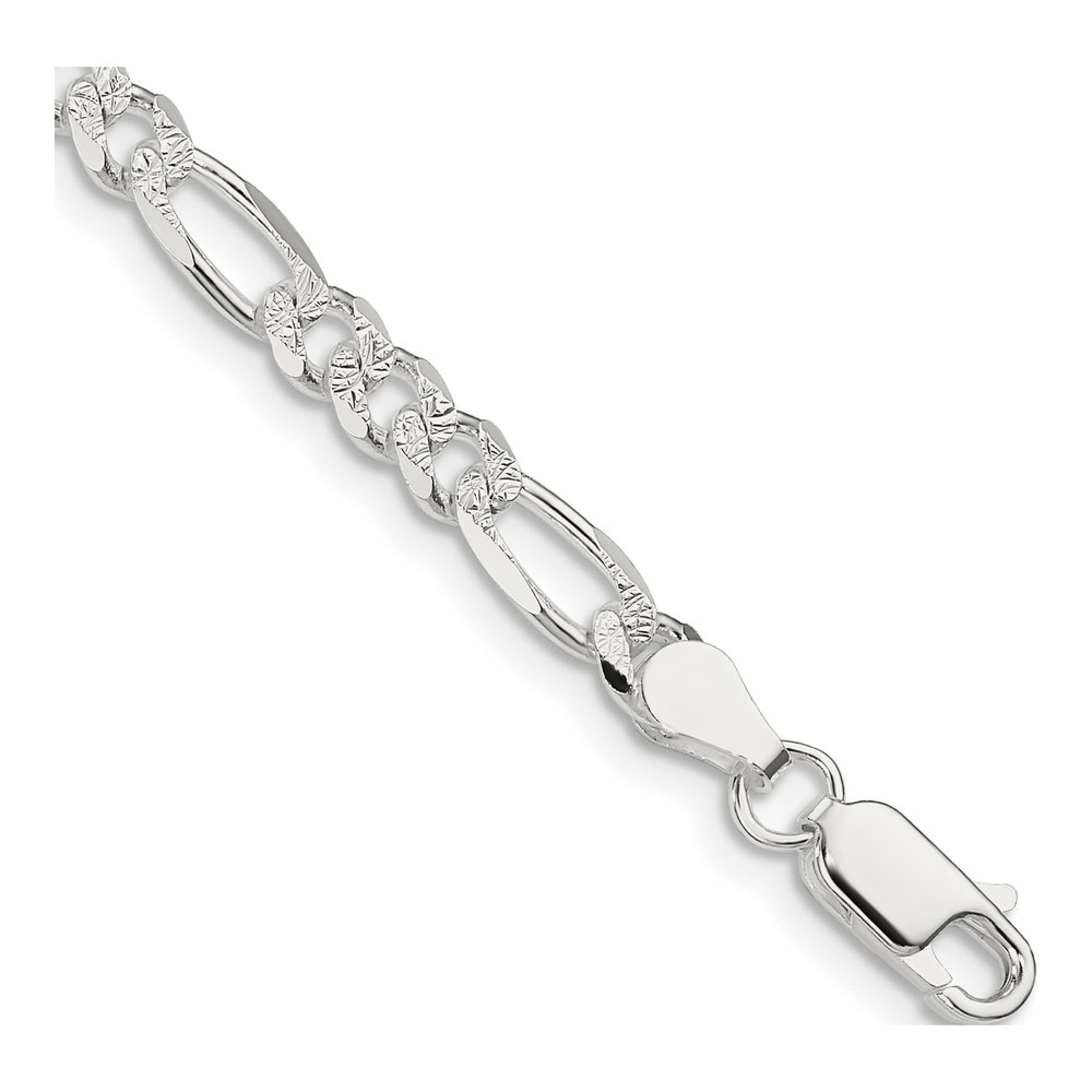 Sterling Silver 4.75mm Pave Flat Figaro Chain Bracelet