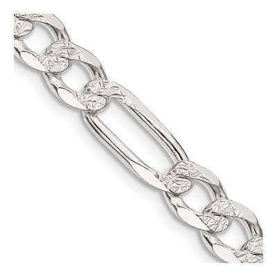 Sterling Silver 7mm Pave Flat Figaro Chain