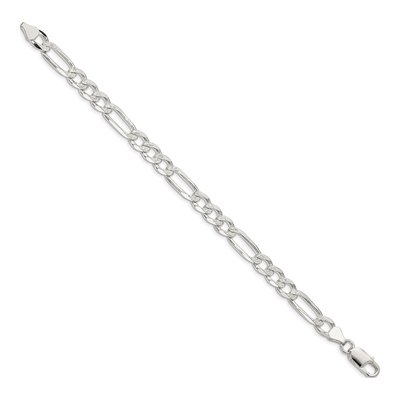 Sterling Silver 7mm Pave Flat Figaro Chain Bracelet – view 2