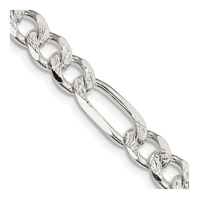 Sterling Silver 7.25mm Pave Flat Figaro Chain