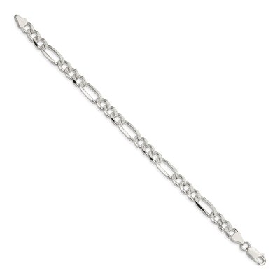 Sterling Silver 7.25mm Pave Flat Figaro Chain Bracelet – view 2