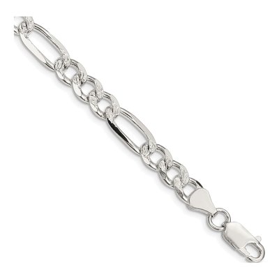 Sterling Silver 7.25mm Pave Flat Figaro Chain Bracelet