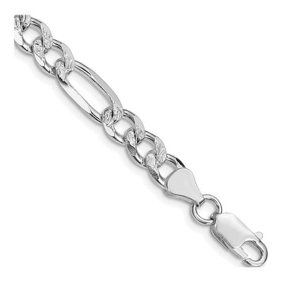 Sterling Silver 7.25mm Pave Flat Figaro Chain Anklet