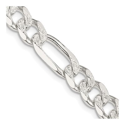 Sterling Silver 8mm Pave Flat Figaro Chain