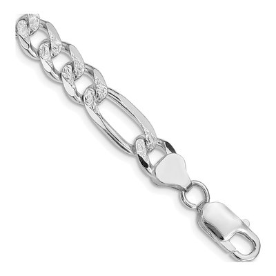 Sterling Silver 8mm Pave Flat Figaro Chain Bracelet