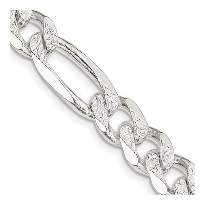 Sterling Silver 9.5mm Pave Flat Figaro Chain