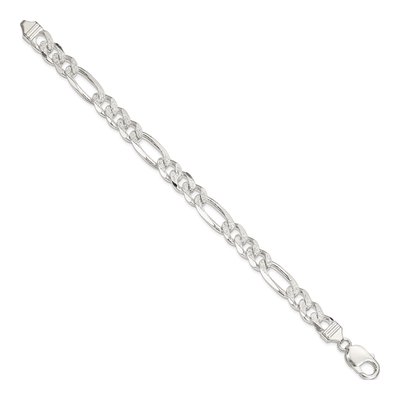 Sterling Silver 9.5mm Pave Flat Figaro Chain Bracelet – view 2