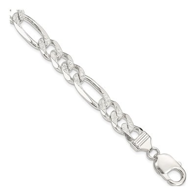 Sterling Silver 9.5mm Pave Flat Figaro Chain Bracelet