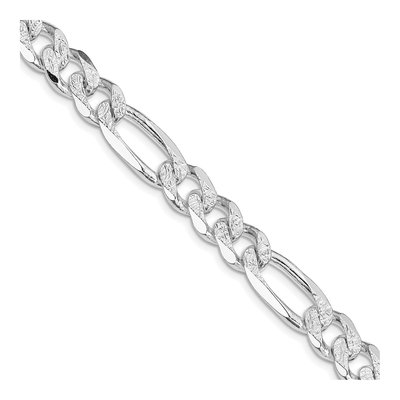 Sterling Silver 9.5mm Pave Flat Figaro Chain