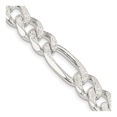 Sterling Silver 10.5mm Pave Flat Figaro Chain