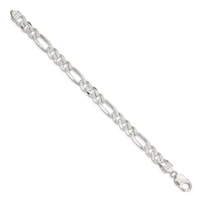 Sterling Silver 10.5mm Pave Flat Figaro Chain Bracelet – view 2
