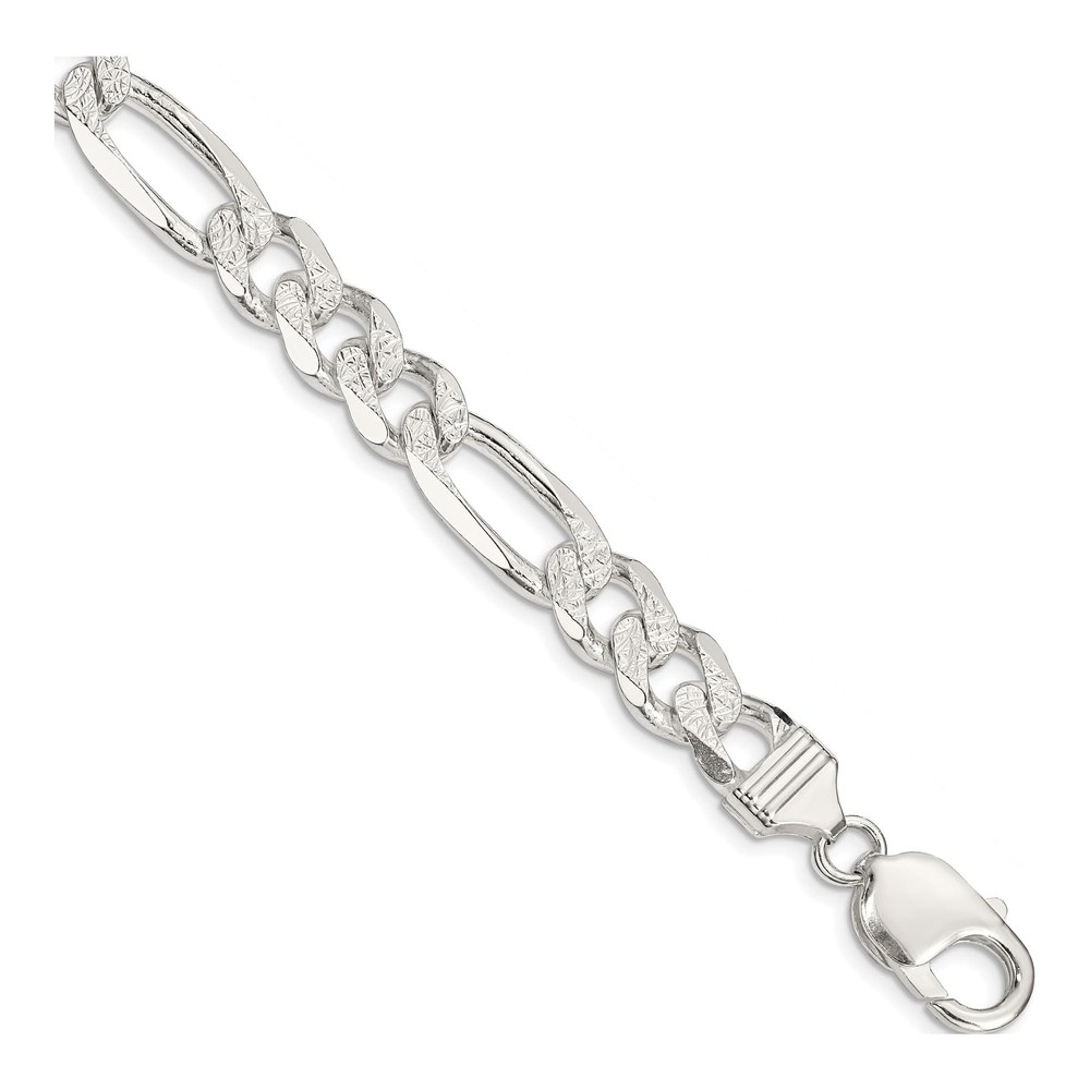 Sterling Silver 11mm Pave Figaro Bracelet, 8in