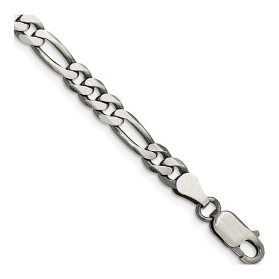 Sterling Silver 5.5mm Antiqued Figaro Chain Bracelet