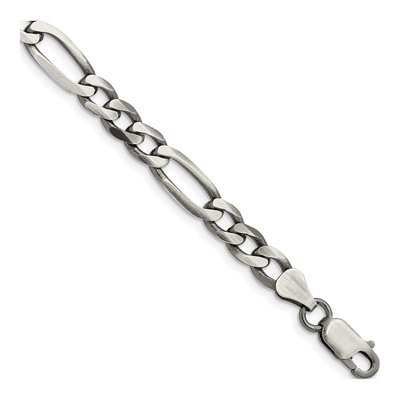 Sterling Silver 6.5mm Antiqued Figaro Chain Bracelet