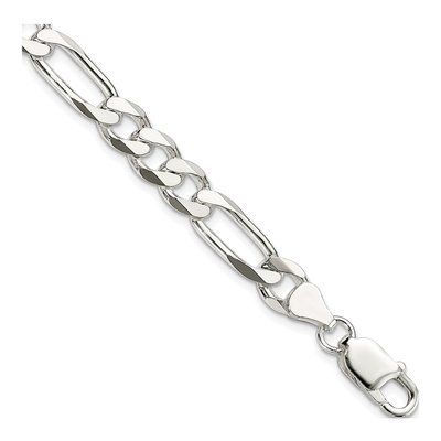 Sterling Silver 7.5mm Figaro Chain Bracelet
