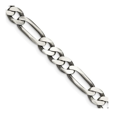 Sterling Silver 7.5mm Antiqued Figaro Chain