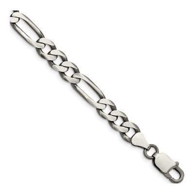 Sterling Silver 7.5mm Antiqued Figaro Chain Bracelet