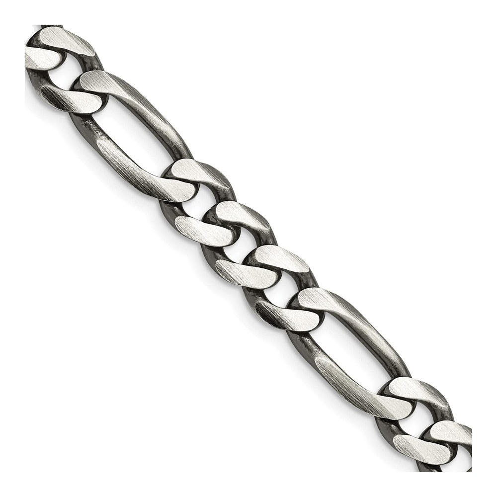 Sterling Silver 7.75mm Antiqued Figaro Chain