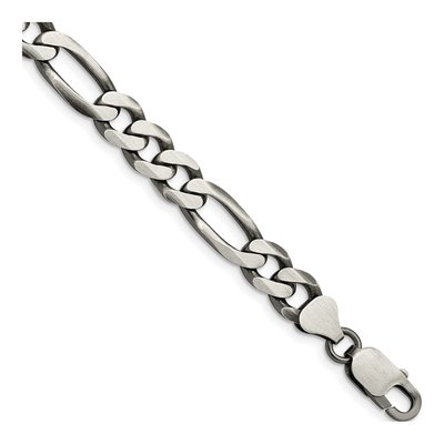 Sterling Silver 7.75mm Antiqued Figaro Chain Bracelet