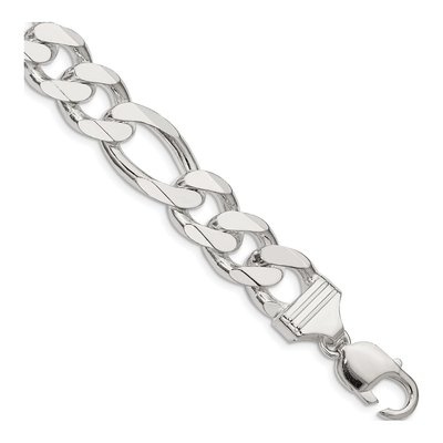 Sterling Silver 13.5mm Figaro Chain Bracelet