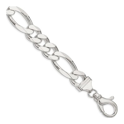 Sterling Silver 15mm Figaro Chain Bracelet